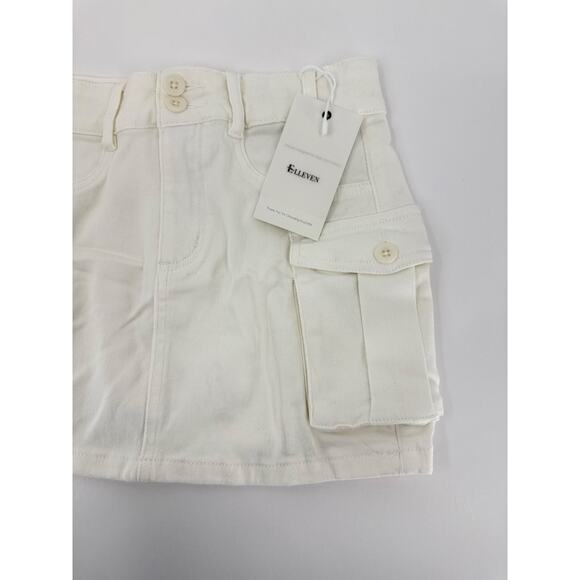 White Stretch Cargo Mini Skirt Size Medium Y2K Festival Pockets Elleven NEW - Picture 6 of 8